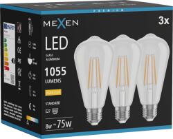Mexen Vintis 3x LED filament izzó E27, ST64, 8W, Meleg - 2700K, 1055 lm, átlátszó - L152-E27-0827-00x03 (L152-E27-0827-00x03)
