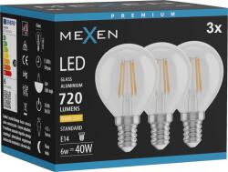 Mexen Vintis 3x LED filament izzó E14, G45, 6W, Meleg - 2700K, 720 lm, tiszta - L156-E14-0627-00x03 (L156-E14-0627-00x03)