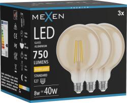 Mexen Vintis 3x LED filament izzó E27, G125, 8W, Meleg - 2700K, 750 lm, borostyán - L158-E27-0827-50x03 (L158-E27-0827-50x03)