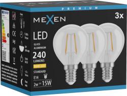 Mexen Vintis 3x LED filament izzó E14, G45, 2W, Meleg - 2700K, 240 lm, átlátszó - L156-E14-0227-00x03 (L156-E14-0227-00x03)