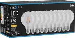 Mexen Vintis 10x LED filament izzó E27, G80, 6W, Meleg - 2700K, 720 lm, átlátszó - L155-E27-0627-00x10 (L155-E27-0627-00x10)