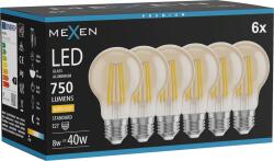 Mexen Vintis 6x LED filament izzó E27, A60, 8W, Meleg - 2700K, 750 lm, borostyán - L150-E27-0822-50x06 - L150-E27-0827-50x06 (L150-E27-0827-50x06)