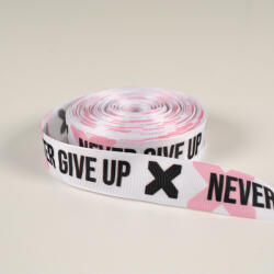 Takoy Lezardă/panglică 25mm roz cu text motivațional - Never give up