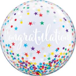  56 cm-es Gratulálok Congratulations Confetti Stars Bubble Lufi Ballagásra (q17421)