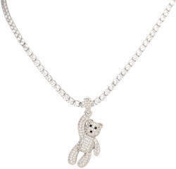 ElectraStore Colier Tennis Placat Cu Aur Alb si Zirconia Cubica Dangling Teddy Love (C4767)