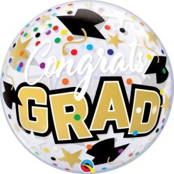  56 cm-es Congrats Grad Stars & Dots Ballagási Bubble Lufi Ballagásra (q82523)