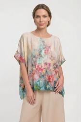 SHOPIKA Bluza vaporoasa tip poncho din matase si vascoza, croi oversized cu print floral pe fond ivoire si maneci largi fluide Talie unica