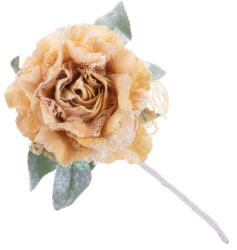 MagicHome Floare decorativa tip bujor auriu cu frunza si tulpina, 23 cm (8090527)