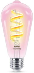 Philips Bec LED RGB inteligent Philips Smart ST64, Wi-Fi/Bluetooth, E27, 6.3W (40W), 470lm, lumina alba si colorata (2200-6500K), clasa energetica G, transparent (8720169165816)