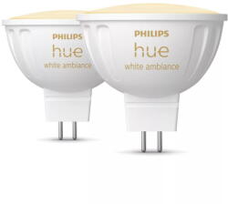 Philips Set 2 becuri LED inteligente Philips Hue MR16, Bluetooth/Zigbee, tip spot, GU5.3, 12V, 5.1W, 400 lm, lumina alba reglabila (2200-6500K), clasa energetica G (8719514491588)
