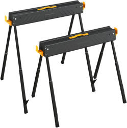 HomCom Set de 2 suporturi pentru fierăstrău pliabile înălțime reglabilă pentru lemn 2x4 cu mâner cârlige susține până la 500 kg negru | Aosom Romania (B71-076V00BK)