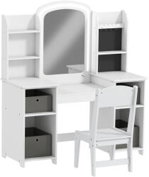 AIYAPLAY Toaletă pentru copii cu taburet și oglindă LED, masă de machiaj pentru 3-8 ani, 104 x 40 x 112 cm, alb | Aosom Romania (316-027V80WT)