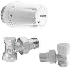 Ferro sarok radiátorszelep szett termosztátfejjel 1/2"x1/2 (FE-ZTM08)