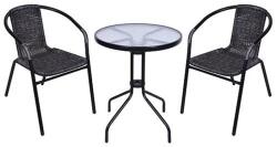 Strend Pro Balkon szett ALESIA, fekete/antracit, asztal 70x60 cm, 2x szék 52x55x73 cm, acél