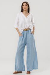 Shopika Pantaloni largi de vara, din in cu croi lejer si curea din sfoara, bleu Talie unica
