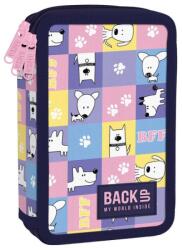 DERFORM Penar cu trei compartimente, echipat cu rechizite, model Dog World carouri - BackUp, Penar