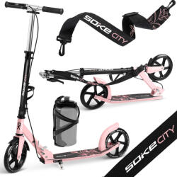  Klasszikus roller, SOKE City, rózsaszín, összecsukható, 20 cm 88A PU kerekek, ABEC-9 csapágy, kézi és lábfék, állítható magasság, maximum 100 kg