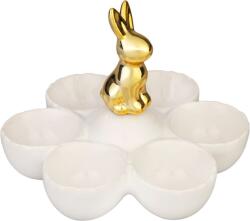 MagicHome Decoratiune iepuras ceramic cu suport pentru oua de Paste, alb, 15 cm (8091824)
