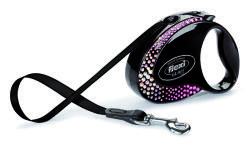 flexi Swarovski GLAM Composition S - Модерен автоматичен повод за кучета, 3 метра лента, до 12 кг - цвят черен