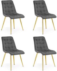 FDY Set 4 Scaune Bucatarie/Dining Spirit Catifea Gri Inchis, Picioare Metalice, Finisaj Auriu