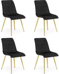 FDY Set 4 Scaune Bucatarie/Dining Spirit Catifea Negru, Picioare Metalice, Finisaj Auriu