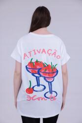 MYZEM MODA Női Blúz Egér Rövid Ujjú Oversize Nyomott Mintával Fehér Szín