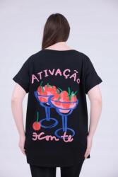 MYZEM MODA Női Blúz Rövid Ujjú, Nyomott Mintás Oversize Fekete Szín