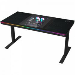 LORGAR Dual-motor sit/stand adjustable-height gaming desk with built-in PC case, wireless charger, RGB lighting, control panel, and USB ports, wooden tabletop, black (LRG-DE90W) - ury