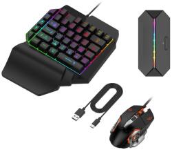  Set Mobilly tastatură gaming + mouse pentru jucători FPS, Windows/Android, negru