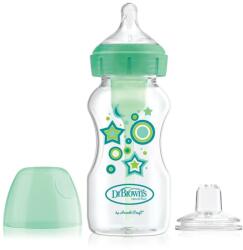 Dr. Brown's Преходно шише Dr. Brown's Wide-Neck Options+, Green Stars, 270 ml (72239317389) - ozone