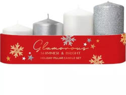 Bartek Candles oszlopgyertyák Glamour 50/55-70-85-100 ezüst keverék 450g