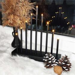 Springos 9 LED-es dekoratív adventi gyertyatartó, fekete, meleg fehér (CL0854)