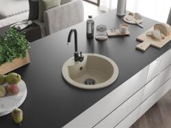 Mexen Diego konyhai mosogató gránit 1 körmedence+ pop up szifon 488 x 480 mm, beige, szifon fekete - 6512481000-69-B Kör medencés (5905315013248)