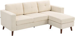 HOMCOM Canapea colțar 192 cm în formă de L, canapea 3 locuri cu chaise-longue reversibilă, aspect cord, pentru spații mici, alb crem | Aosom Romania (83B-570V01CW)