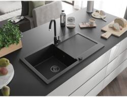Mexen Leo konyhai mosogató gránit 1 medence+csepegtetö+ pop up szifon 900 x 500 mm, fekete , szifon fekete - 6501901010-77-B 1 medencés (5905315012593)