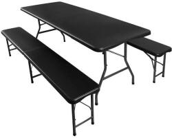 Malatec Összecsukható kerti asztal 180 cm + 2 pad - fekete (5900779940239)