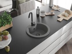 Mexen Diego konyhai mosogató gránit 1 körmedence+ pop up szifon 488 x 480 mm, szürke , szifon fekete - 6512481000-71-B Kör medencés (5905315013255)