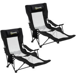 Outsunny Set de 2 Scaune Pliabile Rabatabile pentru Camping cu Suport Picioare Detașabil, Tetieră, Suport Pahar și Husă, Negru | Aosom Romania (A20-615V00BK)