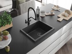 Mexen Pedro konyhai mosogató gránit 1 medence+ pop up szifon 560 x 460 mm, fekete köhatasu, szifon fekete - 6508561000-76-B 1 medencés (5905315013071)