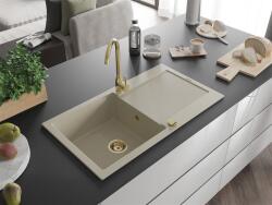 Mexen Leo konyhai mosogató gránit 1 medence+csepegtetö+ pop up szifon 900 x 500 mm, beige, szifon arany - 6501901010-69-G 1 medencés (5905315011350)