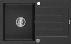 Mexen Bruno konyhai mosogató gránit 1 medence+csepegtetö+ pop up szifon 795 x 495 mm, fekete / króm- 6513791010-73 1 medencés (5907709194670)