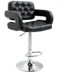 HOMCOM Taburet de bar pivotant scaun de bar reglabil pe înălțime cu spătar suport pentru picioare și cotiere 61x50x94-114cm negru | Aosom Romania (835-008BK)
