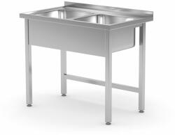 Hendi Asztal 2 mosogatóval - hegesztett, HENDI, Kitchen Line, 1000x600x(H)850mm (815007)