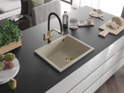 Mexen Pedro konyhai mosogató gránit 1 medence+ pop up szifon 560 x 460 mm, beige, szifon arany - 6508561000-69-G 1 medencés (5905315011848)