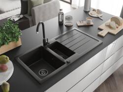 Mexen Andres konyhai mosogató gránit 1, 5 medence+csepegtetö+ pop up szifon 1000 x 500 mm fekete / arany, szifon fekete - 6515101510-75-B 1, 5 medencés (5905315013484)