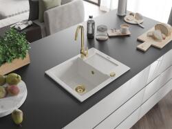 Mexen Enzo konyhai mosogató gránit 1 medence+csepegtetö+ pop up szifon 576 x 465 mm, fehér , szifon arany - 6506571005-20-G 1 medencés (5905315011695)
