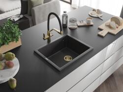 Mexen Pedro konyhai mosogató gránit 1 medence+ pop up szifon 560 x 460 mm, fekete köhatasu, szifon arany - 6508561000-76-G 1 medencés (5905315011886)