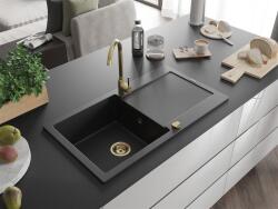 Mexen Leo konyhai mosogató gránit 1 medence+csepegtetö+ pop up szifon 900 x 500 mm, fekete , szifon arany - 6501901010-77-G 1 medencés (5905315011404)