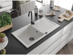 Mexen Leo konyhai mosogató gránit 1 medence+csepegtetö+ pop up szifon 900 x 500 mm, fehér , szifon fekete - 6501901010-20-B 1 medencés (5905315012531)