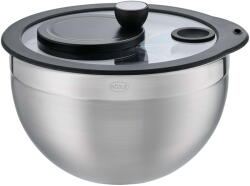 Rösle Saláta- és zöldséges tál 2 az 1-ben, Rösle, beépített centrifugális szárítóval, 24 cm, űrtartalom 5, 4l, többszöri használat, szárítás, előkészítés, tálalás, rozsdamentes acél